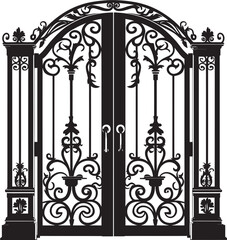 Fototapeta na wymiar Elegant Garden Getaway Wrought Iron Bi Fold Door, Black Vector Logo Design Elegant Wrought Iron Bi Fold Garden Door Black Vector Emblem