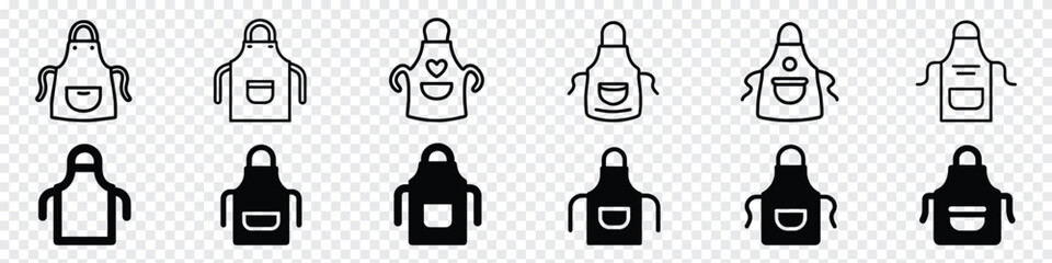 Apron icon, Kitchen apron protective garment icon, Black apron set isolated on white background, Apron editable stroke outline icon, Apron icon,  Clothing Uniform Chef - obrazy, fototapety, plakaty