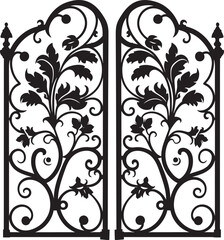 Stylish Bi Fold Wrought Iron Entry Black Vector Logo Design Sophisticated Wrought Iron Bi Fold Garden Gate Black Emblem Icon