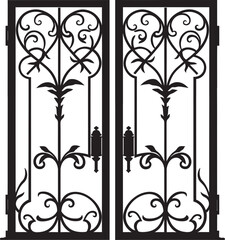 Enchanting Iron Garden Gate Sleek Black Logo Rustic Bi Fold Garden Door Black Vector Emblem