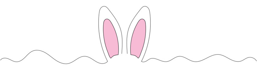Easter Bunny Ears line art banner in scribble style hand drawn with continuous thin line, divider shape. Isolated on white background. Vector illustration