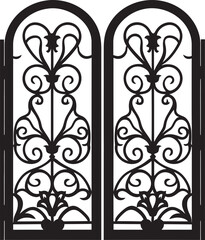 Garden Retreat Wrought Iron Bi Fold Door, Black Vector Logo Handcrafted Garden Splendor Wrought Iron Bi Fold Door, Black Vector Icon