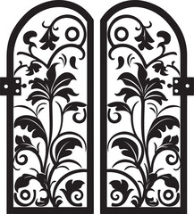 Timeless Garden Beauty Wrought Iron Bi Fold Door, Black Emblem Design Regal Garden Splendor Wrought Iron Bi Fold Door, Black Vector Icon