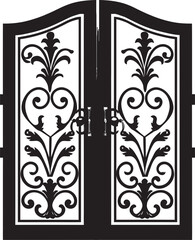 Classic Garden Elegance Wrought Iron Bi Fold Door, Black Emblem Elegant Garden Design Wrought Iron Bi Fold Door, Black Vector Logo