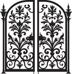 Rustic Wrought Iron Door Black Vector Design Icon Elegant Bi Fold Garden Gate Black Emblem Design