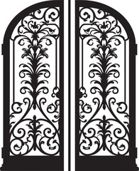 Timeless Garden Portal Black Logo Design Icon Ornate Wrought Iron Gate Black Vector Emblem