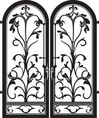 Elegant Garden Portal Black Vector Emblem Luxury Bi Fold Iron Doorway Elegant Black Emblem