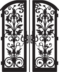 Regal Bi Fold Iron Gate Black Vector Logo Icon Luxurious Garden Passage Sleek Black Logo Design