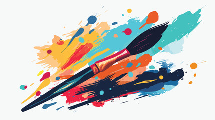 Rolling paint brush tool flat cartoon vactor illust - obrazy, fototapety, plakaty