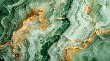 Obraz premium Detailed close up of a luxurious green and gold marble stone, showcasing its textures and colors, background, wallpaper