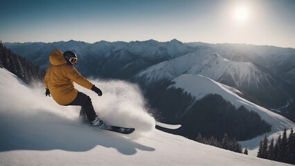 Man snowboarding on beautiful mountain