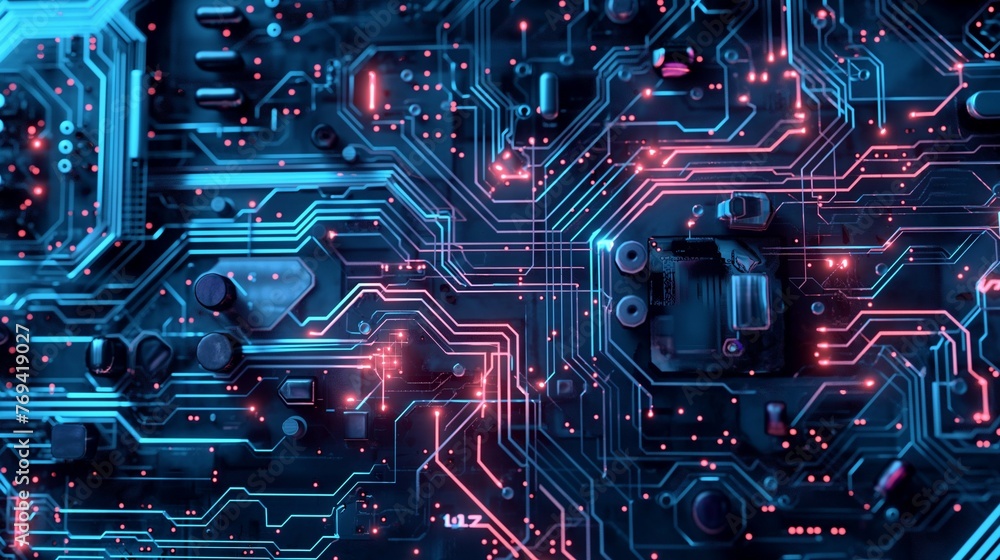Poster a close-up of a circuit board with led lights.