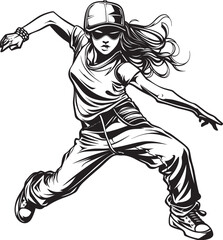 Dynamic Female Street Talent Black Vector Logo Design Chic Modern Urban Dancer Black Emblem