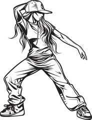 Energetic Female Hip Hop Star Black Logo Design Trendy Street Dance Prodigy Black Vector Emblem