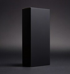 black rectangular box mockup isolated on dark background, empty black wide flat box. Blank cardboard box for brand presentation