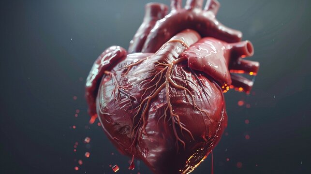 Image of human heart anatomy. Healthy human heart. Heart rate. Correct heart anatomy with venous system. 3D illustration.