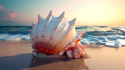 Conch shells on the seaside at sunrise