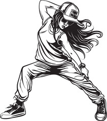 Fierce Female Hip Hop Star Black Vector Icon Dynamic Urban Dance Enthusiast Black Logo Design Icon