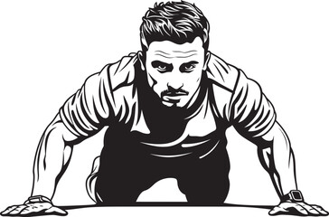 Muscular Male Performing Push Ups Black Vector Icon Dynamic Fitness Young Male Pushing Limits Black Vector Icon