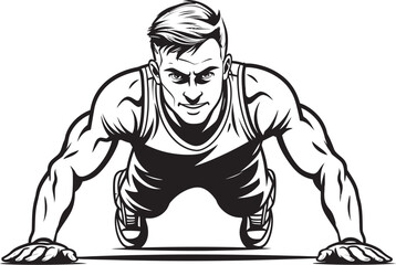 Fototapeta premium Powerful Push Ups Sportive Males Fitness Regimen Black Emblem Icon Dynamic Endurance Young Mans Push Up Training Black Vector Logo