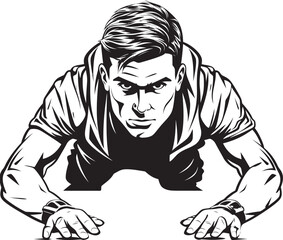 Power Push Young Athletes Determined Push Up Drive Black Emblem Design Dynamic Workout Males Push Up Regimen Black Icon Emblem