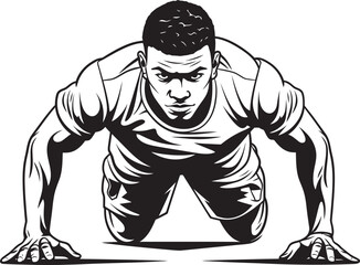 Fit Focus Sportive Youths Push Up Journey Black Icon Emblem Power Push Young Athletes Push Up Discipline Black Vector Design