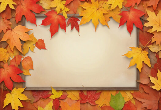 Watercolor Style Illustration Autumn Leaves Image Frame colorful background