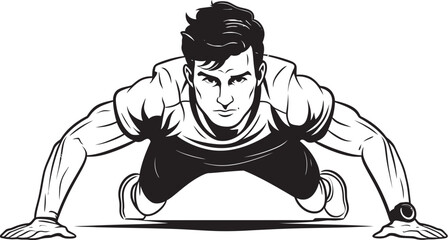 Energetic Endurance Sportive Males Push Up Challenge Black Vector Logo Muscle Mastery Youthful Push Up Discipline Black Emblem Icon