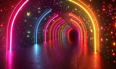 Neon Rainbow Tunnel A Colorful Escape for the Monthly Star Gazers Generative AI