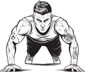 Dynamic Dedication Males Push Up Performance Black Icon Emblem Energetic Endurance Sportive Males Push Up Challenge Black Vector Logo