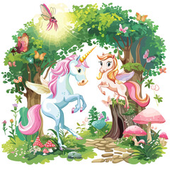 A magical forest with unicorns and fairies. clipart