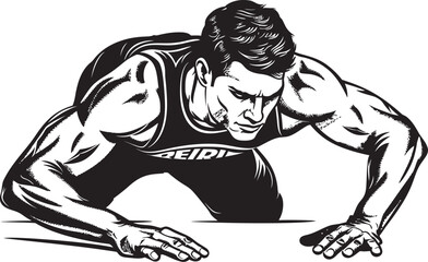 Muscle Mastery Sporty Males Push Up Routine Black Emblem Logo Active Strength Young Athletes Push Up Progress Black Icon Design