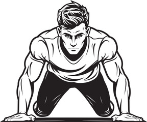 Strength Strides Youthful Push Up Advancement Black Logo Emblem Dynamic Determination Sportive Males Push Up Resolution Black Vector Design