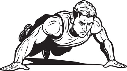 Energetic Endurance Young Mans Push Up Persistence Black Icon Emblem Muscle Mastery Male Athletes Push Up Mastery Black Logo Vector
