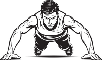 Dynamic Drive Sportive Males Push Up Energy Black Icon Design Energetic Effort Youthful Push Up Struggle Black Emblem Logo