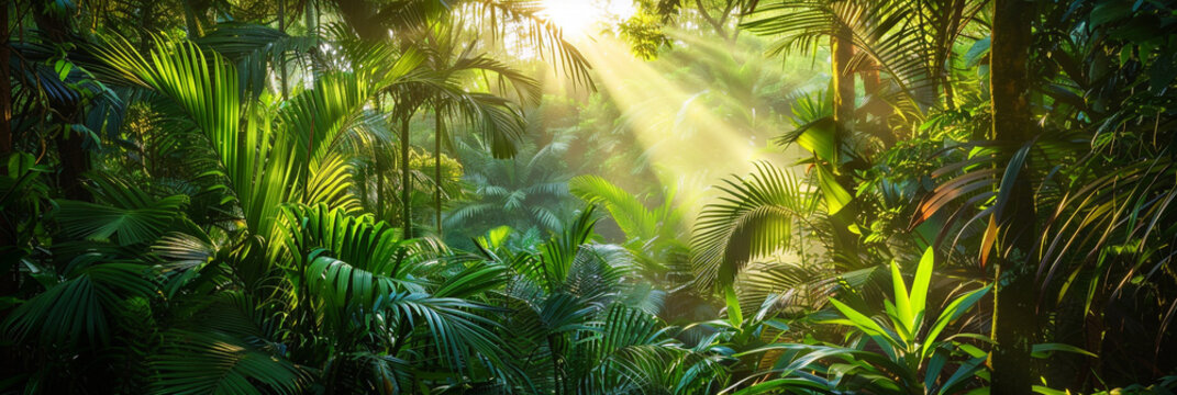 Beautiful tropical rainforest with sunlight