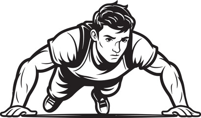 Fototapeta premium Fit Focus Young Mans Push Up Concentration Black Icon Emblem Power Push Sportive Males Push Up Strength Black Logo Icon