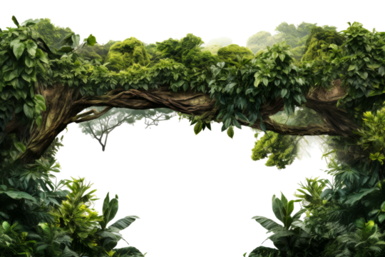 Enchanted Forest Alive With Vibrant Trees and Lush Plants. On a White or Clear Surface PNG Transparent Background.