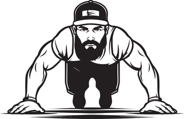 Dynamic Fitness Icon Black Vector Emblem Energetic Young Man Performing Push Up Exercise Black Logo