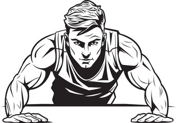 Fototapeta premium Muscle Mastery Youngsters Push Up Performance Black Icon Emblem Active Achievement Fit Males Push Up Progress Black Logo Design