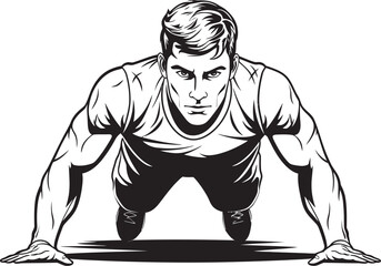 Fit and Focused Energetic Youths Push Up Precision Black Icon Design Strength Strides Active Males Push Up Strive Black Emblem Vector