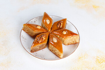 Traditional Azerbaijan sweet paxlava or bakhlava with walnuts.
