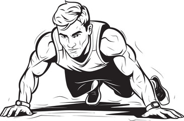 Active Young Man Demonstrating Push Up Technique Black Emblem Muscular Male Doing Push Ups Black Vector Icon