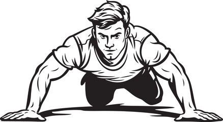 Fit Youth Demonstrating Push Up Form Black Emblem Sporty Man Performing Push Ups Black Vector Icon