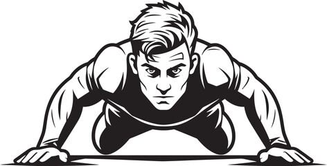Fit Male Exercising with Push Ups Black Icon Sportive Youth Demonstrating Push Up Form Black Emblem