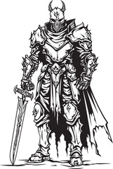 Ghostly Warden Zombie Knight Soldier Black Icon Emblem Dark Guardian Zombie Knight Soldier Black Vector Design