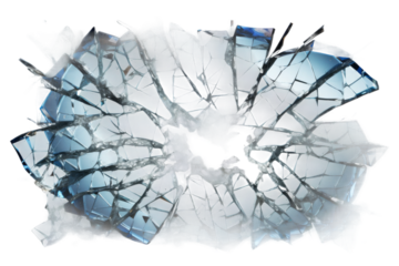 Shattered Serenity: A Broken Glass Window. On a White or Clear Surface PNG Transparent Background.