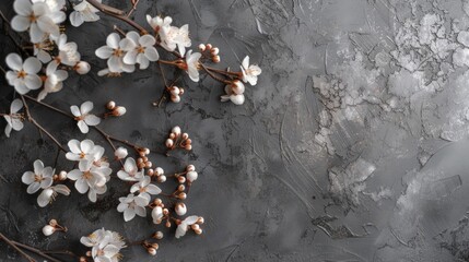 Cherry Blossom Branches Overlaying Dark Charcoal Textured Background: Ideal for Spring and Floral-Themed Designs, Adding Depth and Elegance with a Subtle Contrast