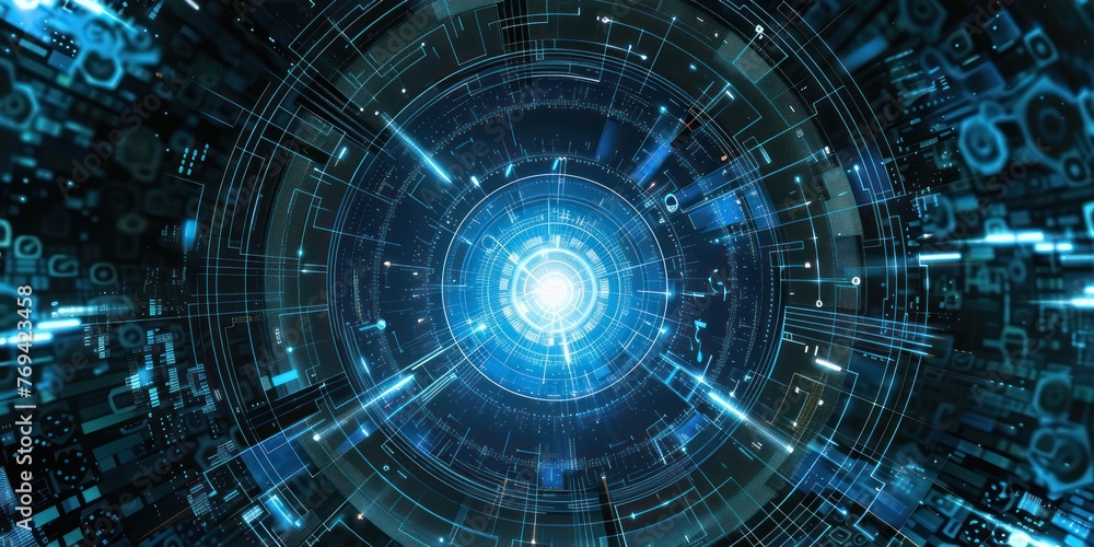 Poster abstract tech futuristic innovative concept background with circular technology pattern