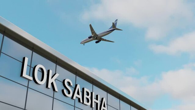 Airplane landing at LOK SABHA Building